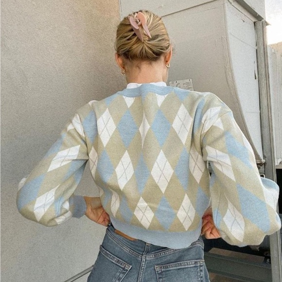 Cider Diamond Lattice Wool Cardigan Size Medium - Picture 3 of 8